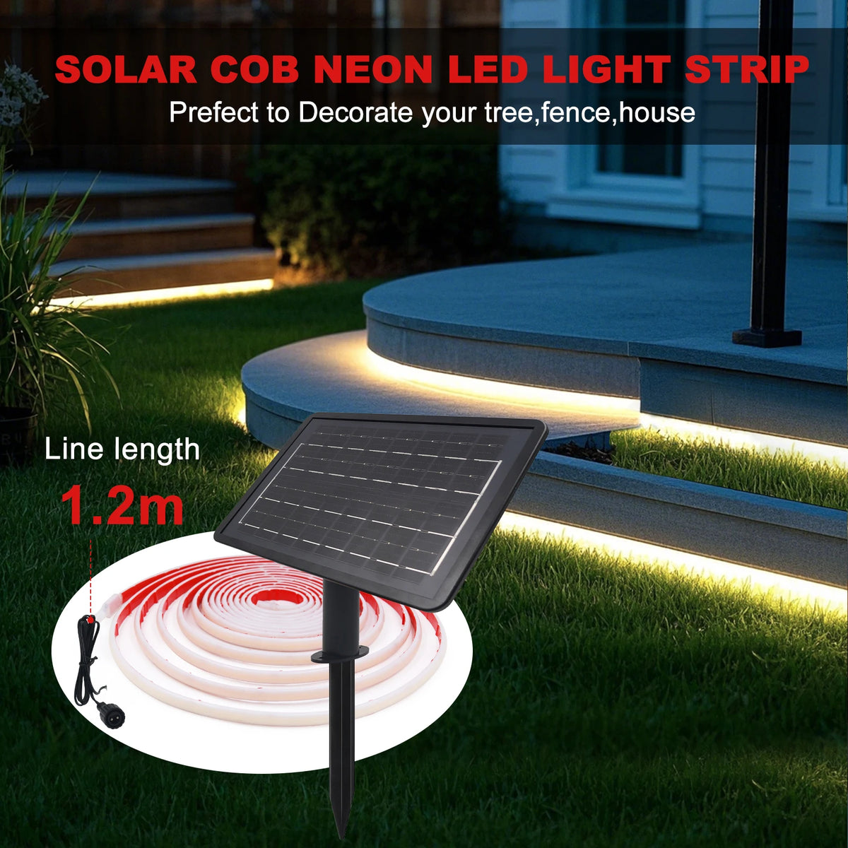 Striscia LED COB 24V impermeabile, colori multipli, energia solare