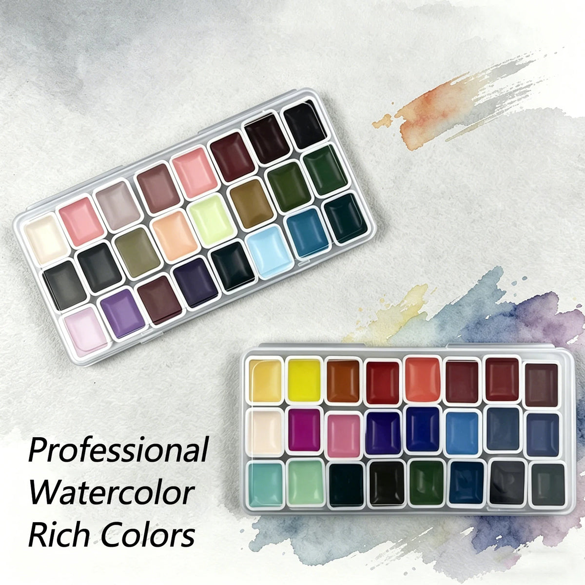 Classic 24 Colors Solid Watercolor Paints Set, Art Essential Palette for Calligraphy Creation, Painting Design, Nail Art and DIY