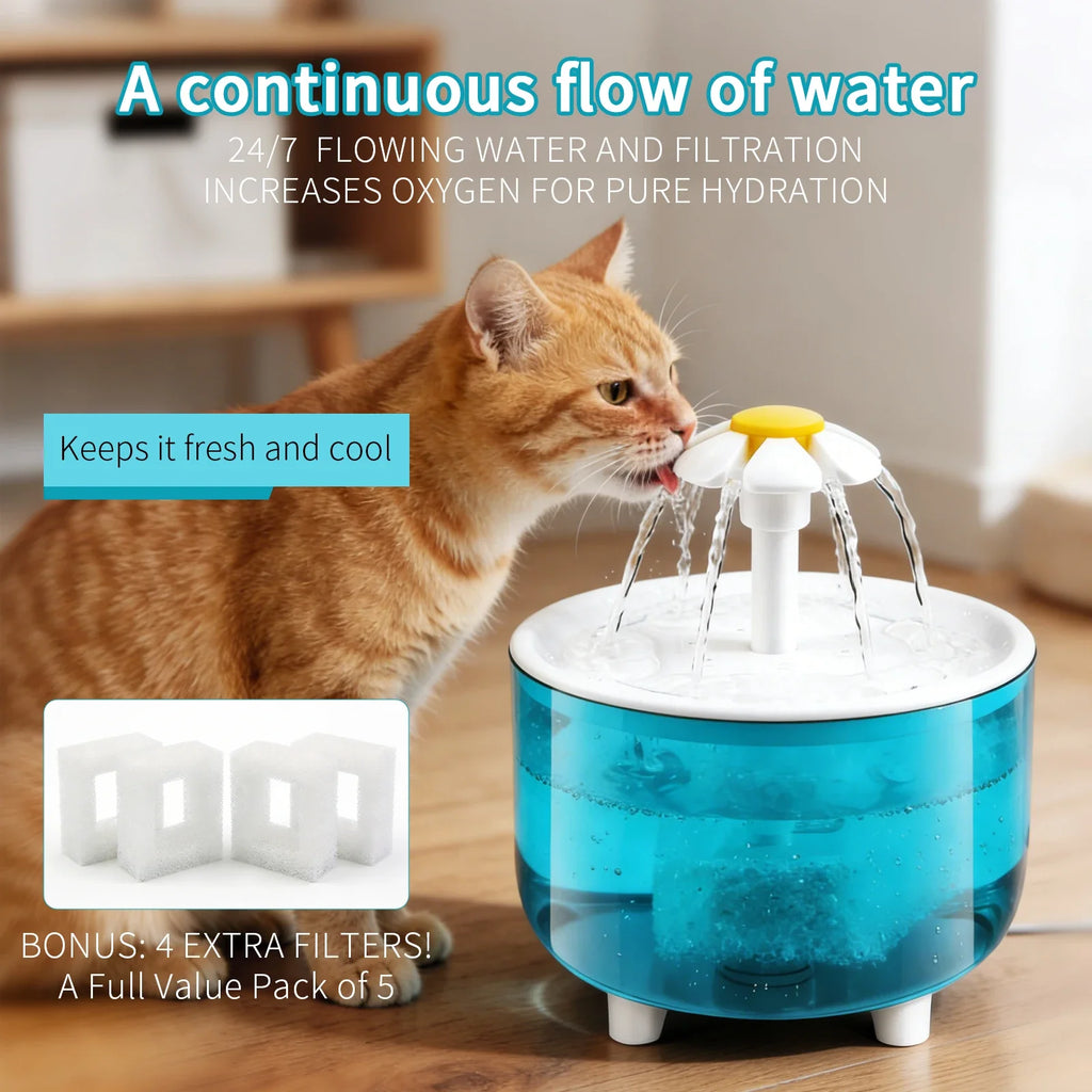 Fontana d'acqua per gatti 1200 ml con filtro 4‑stadio e ricarica USB
