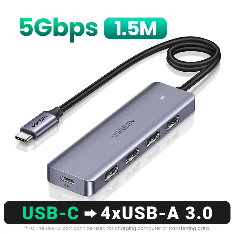 Hub USB‑C 4 porte USB 3.0 – Espansione veloce per MacBook, iPad e Android