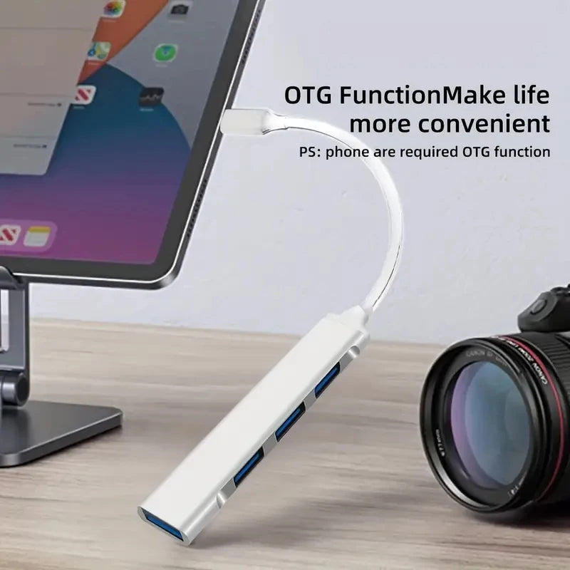 Hub USB Type‑C 4 porte OTG – Compatibile con Xiaomi, Lenovo, MacBook e PC