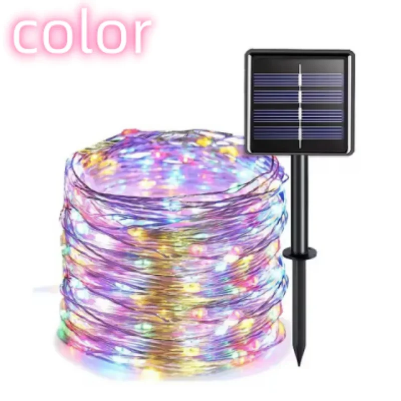 Catena luminosa solare esterna, 300 LED, 8 modalità, filo di rame flessibile