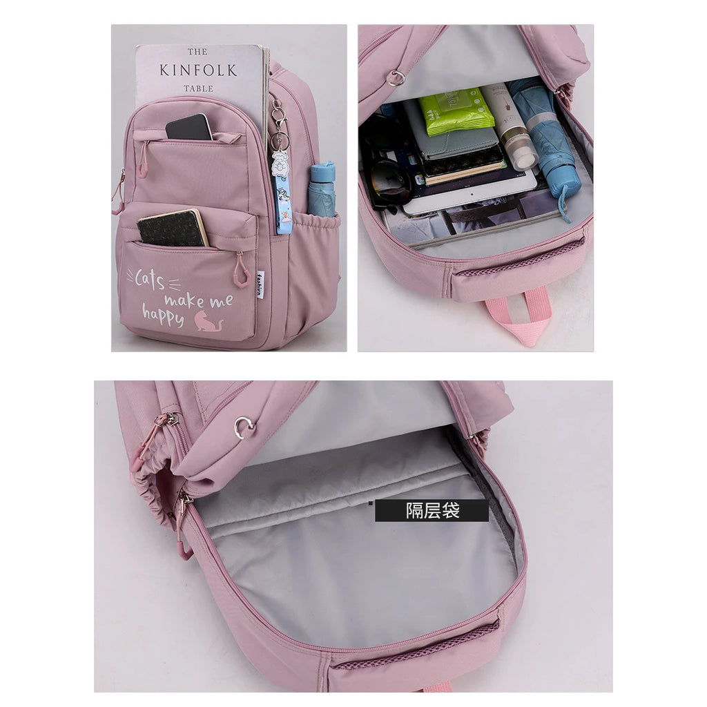 Sac à dos scolaire pour fille adolescente Kawaii rose en nylon
