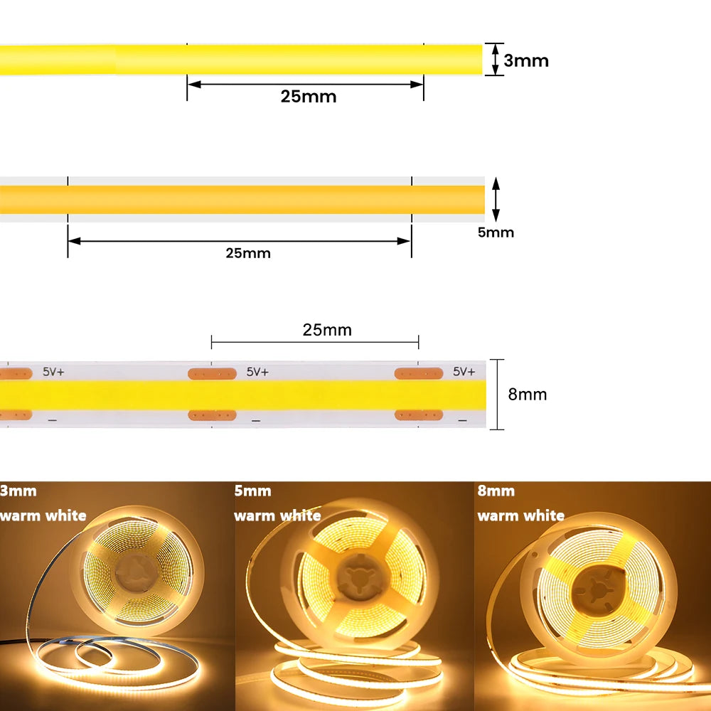 Striscia LED COB 5V 320 LED/m, RGB, tagliabile, autoaderente, con box CR2032