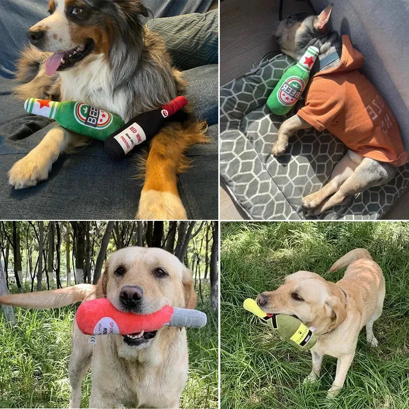Giocattoli in Peluche a Forma di Bottiglia per Cani – Squeak e Masticazione