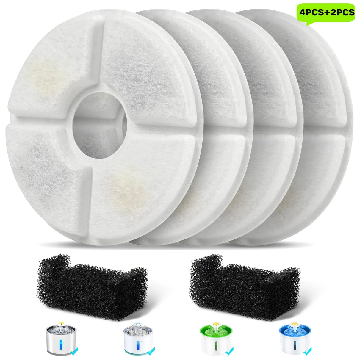 Filtri di ricambio per fontana d'acqua per gatti 2.4L - Set con carboni e spugne