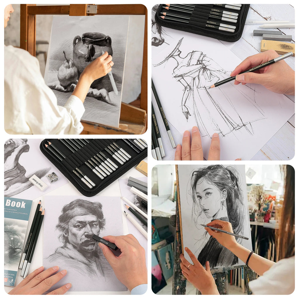 drawing sketching coloring set with 12-70 pcs pencils and art tools
