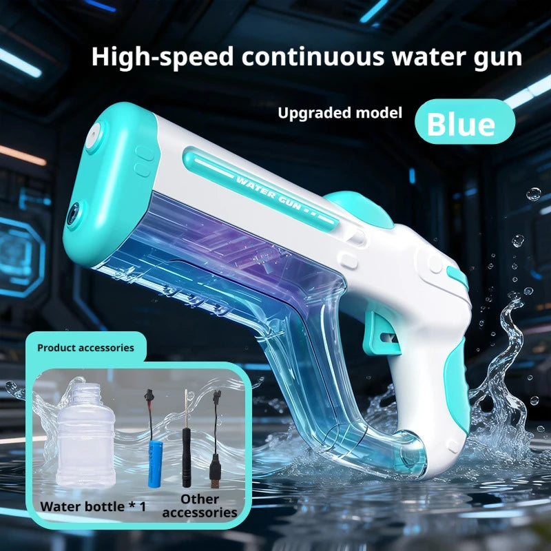 Summer Outdoor Electric Pulse Water Gun with Colorful Lights High Pressure Automatic Continuous Shot for Interaction Play Water