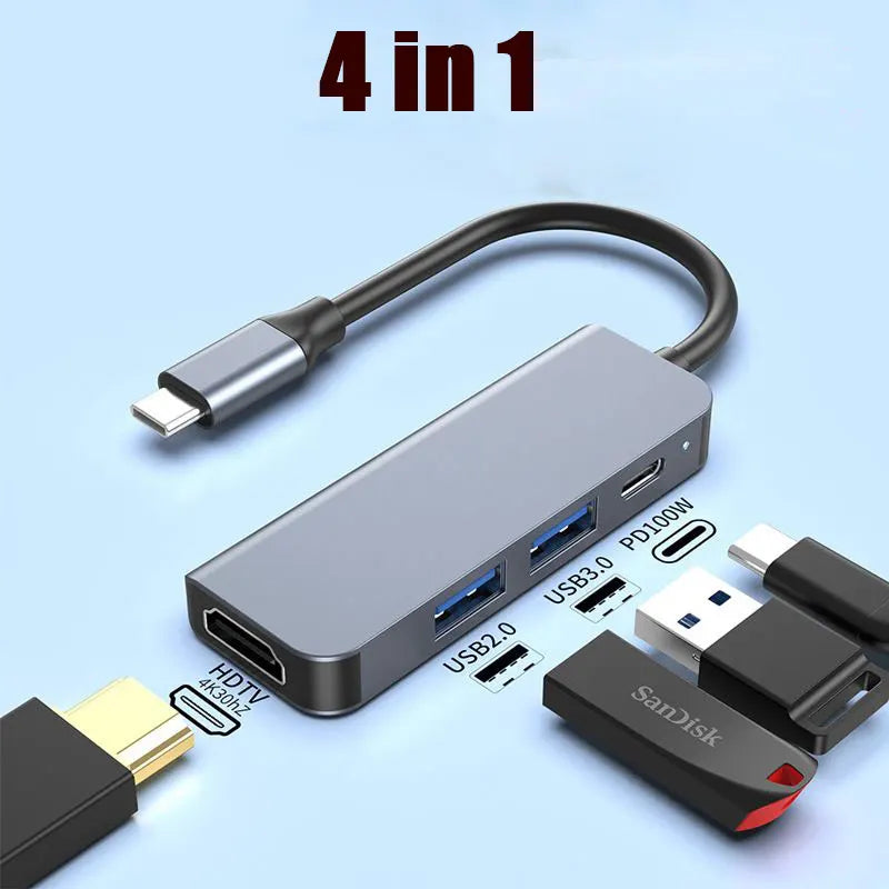 Hub USB‑C 5 porte: HDMI 4K 30 Hz, PD 87 W, USB 3.0 e USB 2.0 in metallo
