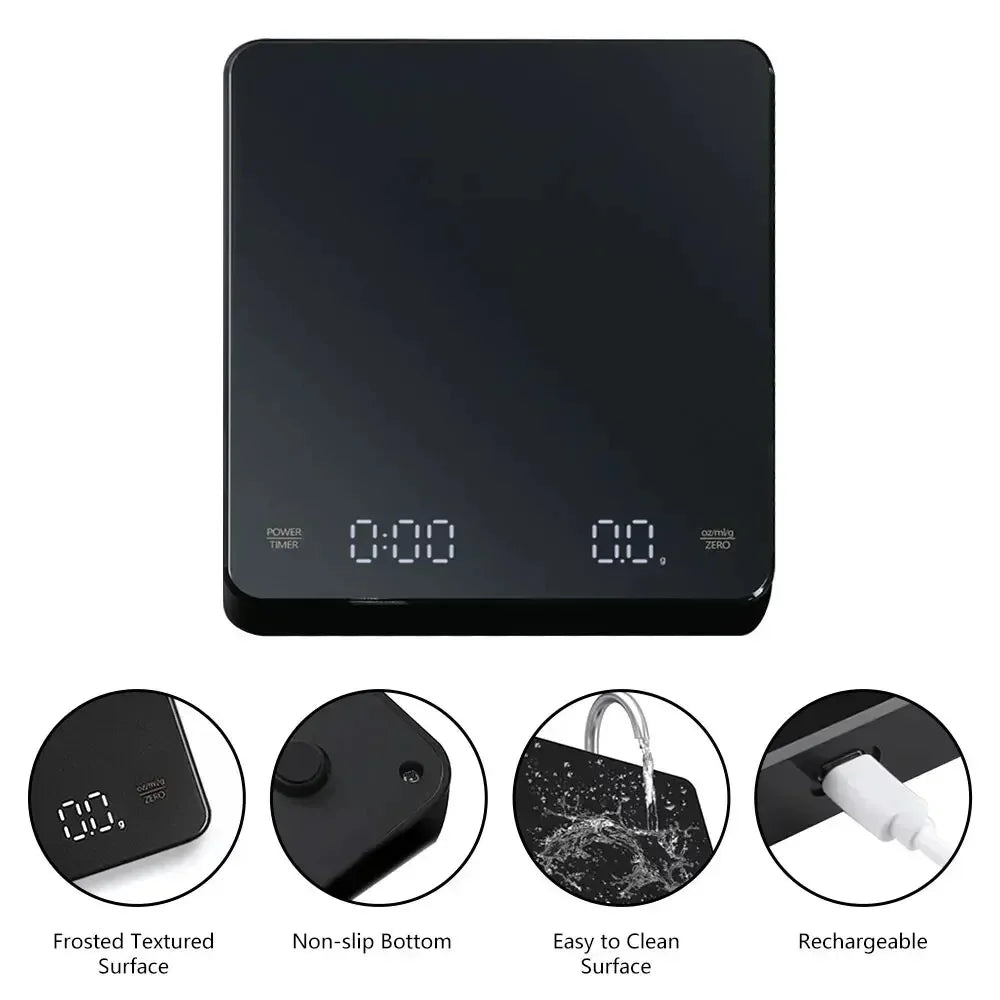 Bilancia da cucina digitale LED con timer USB, 3 kg, precisione 0,1 g