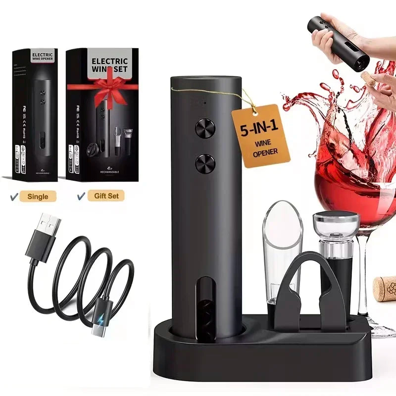 Apri Bottiglie Elettrico con Taglierina, Versatore e Tappo Sottovuoto USB‑C