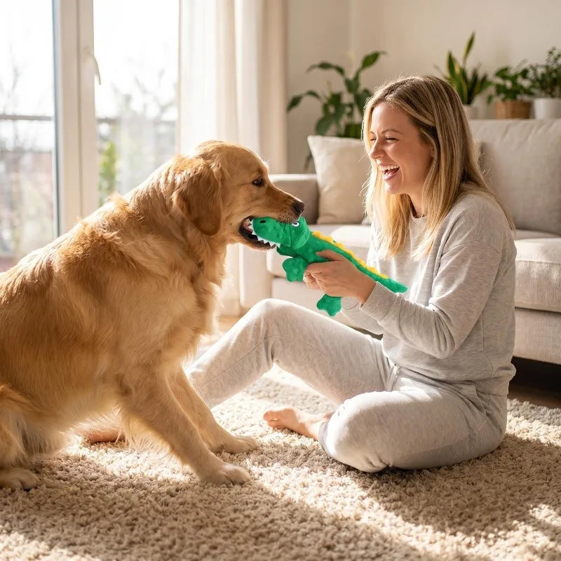 Gioco Morbido di Peluche a Forma di Coccodrillo con Squeak per Cani e Gatti