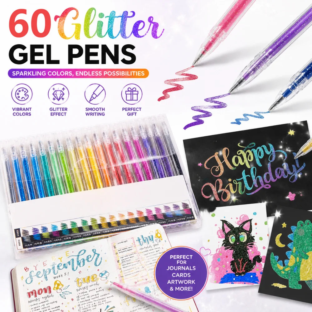New Glitter Gel Pen Set 1.0mm Metallic Glitter Colors Ballpoint Pen Paper Cardstock Diary Drawing Marking Coloring DIY Art