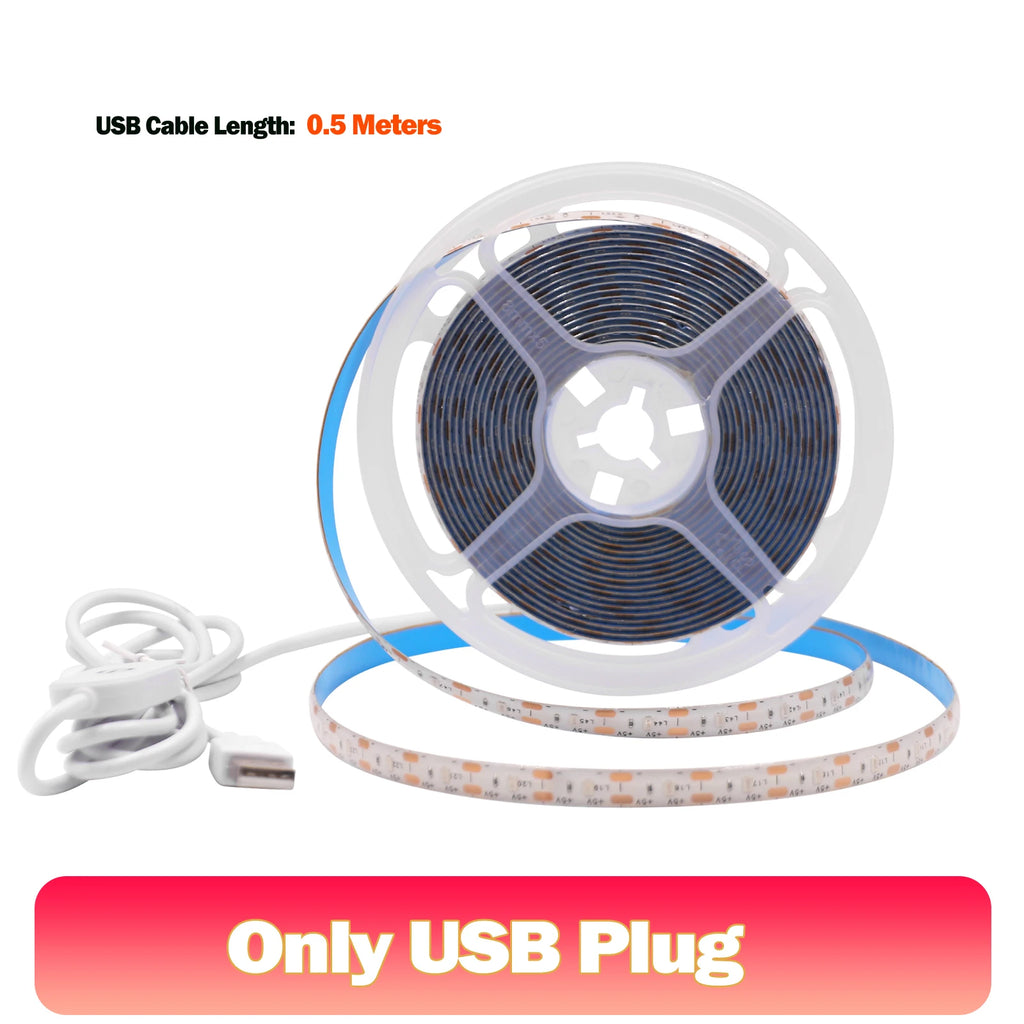 Striscia LED 5V USB 2835, 60 LED/m, luce bianca calda e blu, impermeabile
