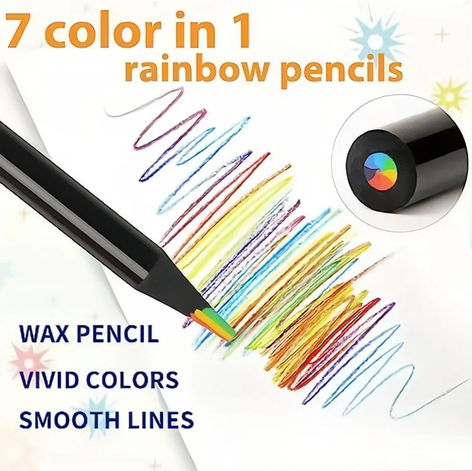 Set da 12 matite colorate arcobaleno 7 colori per disegno e pittura su legno