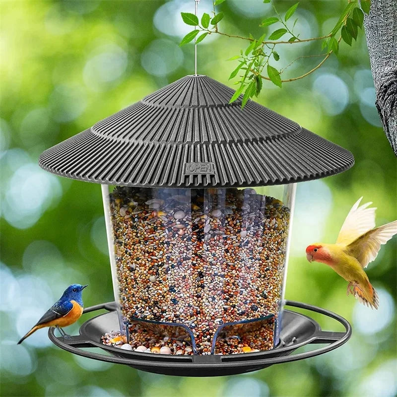 Mangime per uccelli da giardino con sospensione a forma di gazebo