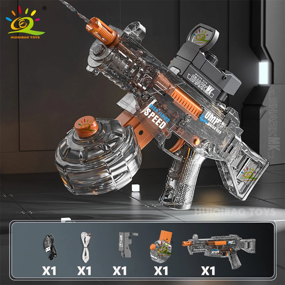 HUIQIBAO Automatic Electric UMP45 Submachine Water Gun Fights Summer Toy Water Outdoor Beach Swimming Pool Toys Adult Kids Gift