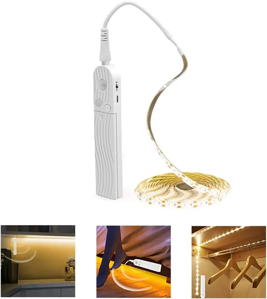 Striscia LED 5V con Sensore PIR, luce notturna a batteria per armadi e ambienti