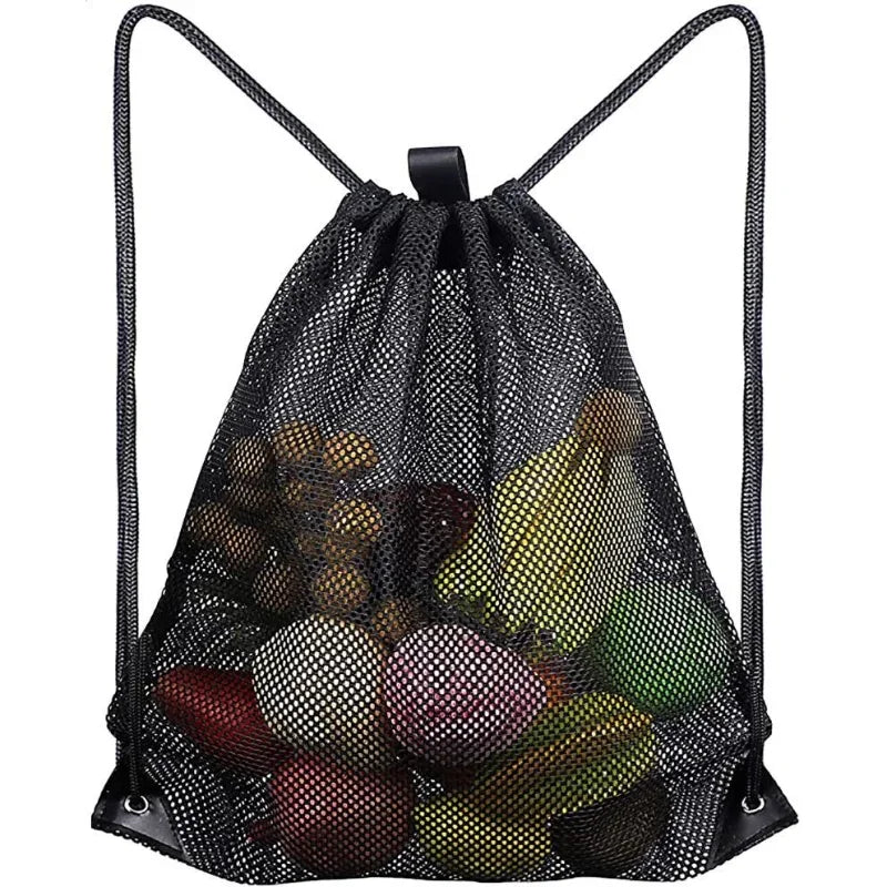 Portable Multifunctional Drawstring Mesh Bags Gym Sports Basketball Storage Shoulder Net Backpack 40*45cm Outdoor Beach Use Bag