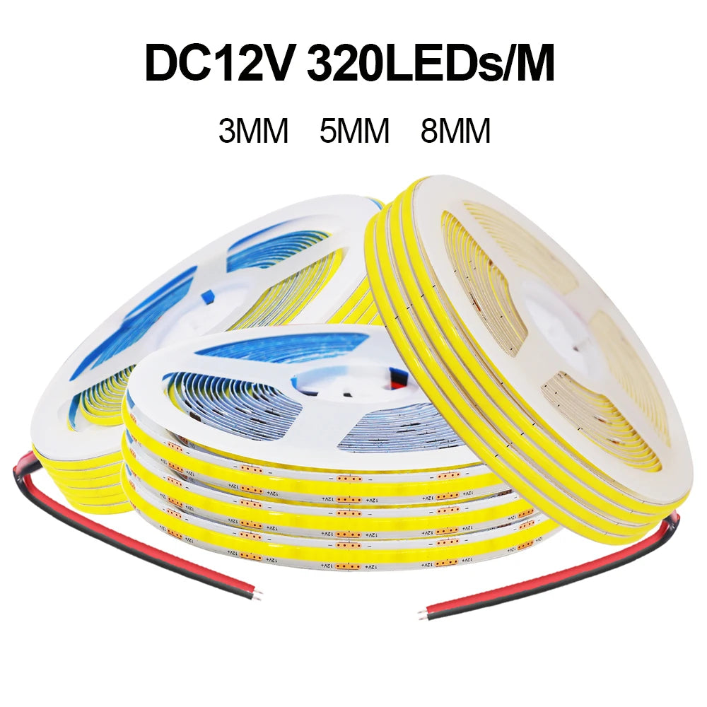 Striscia LED COB flessibile 320 LED/m 5V/12V, 3000‑6000K, 3‑8 mm