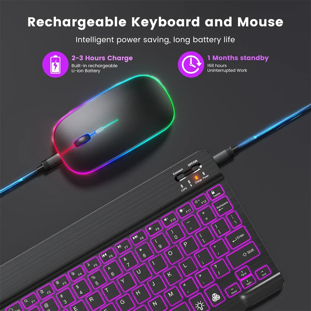 Tastiera Bluetooth retroilluminata con mouse – Compatibile iOS, Android, Windows