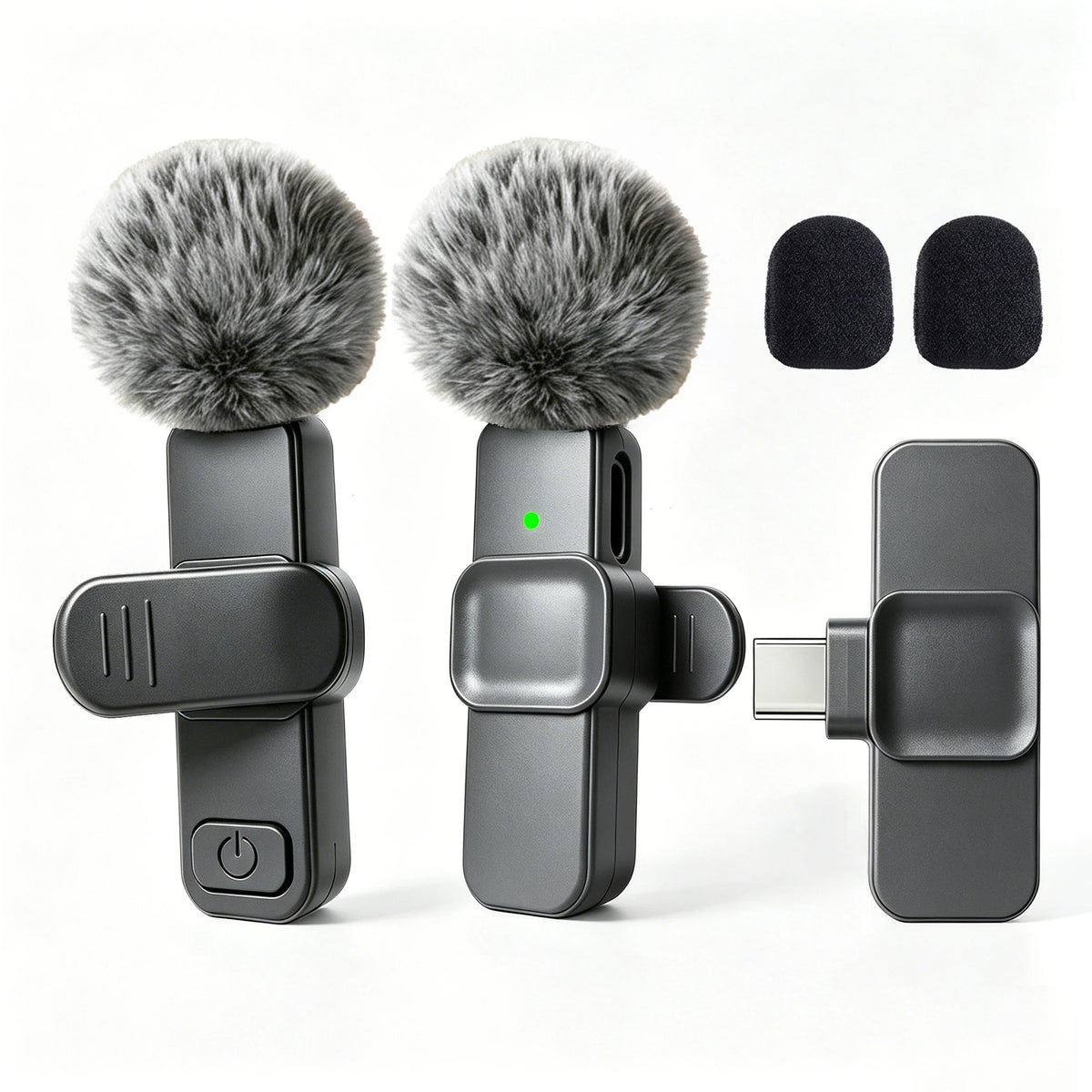 Microfono Lavalier Wireless Type‑C con Riduzione Rumore e Copertura Antivento