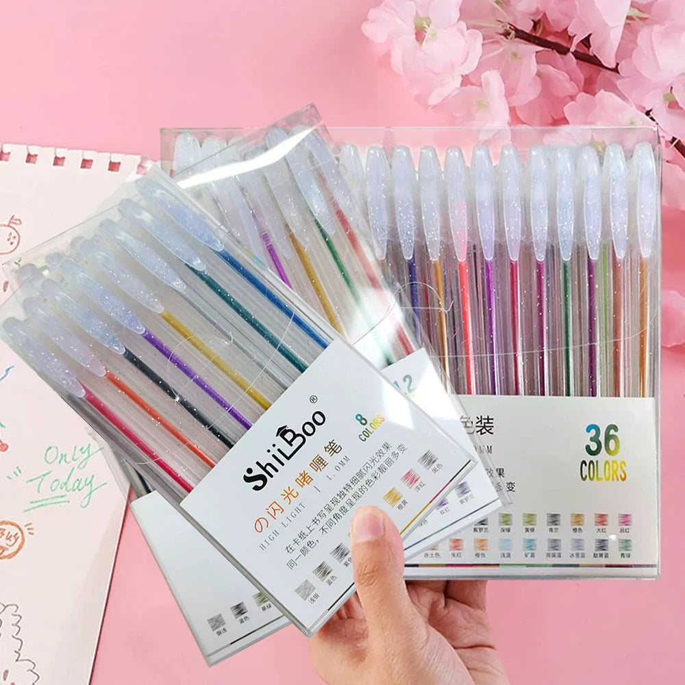 Set of 8-60 Metallic Glitter Gel Pens 1.0 mm Color Ballpoint Pen Book Card Long Lasting Writing Drawing Marking Coloring DIY Art