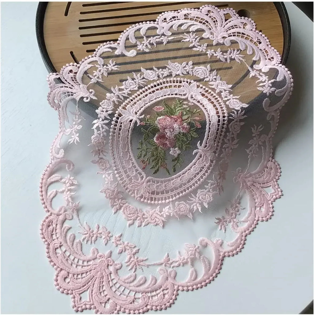 Set de table rectangulaire beige en dentelle rétro, fait à la main, pour table