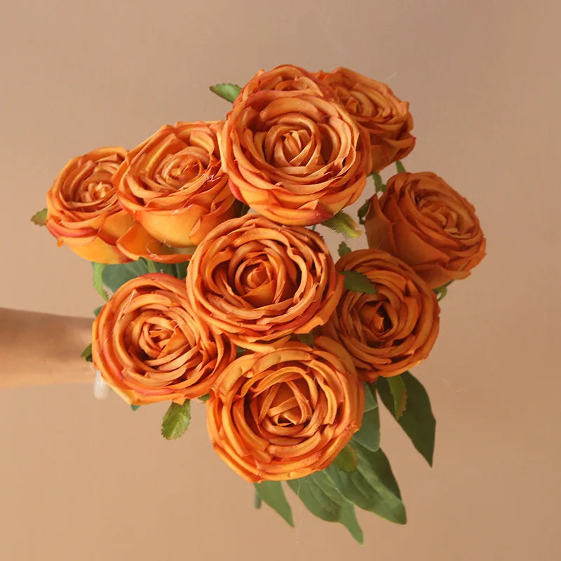 Bouquet di 10 rose artificiali per matrimonio e decorazioni