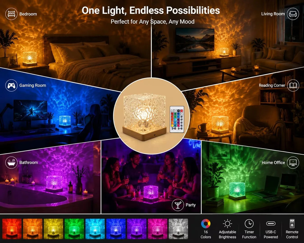 Proiettore Notturno Aurora 3D con Effetto Acqua, Lampada Portatile per Camera
