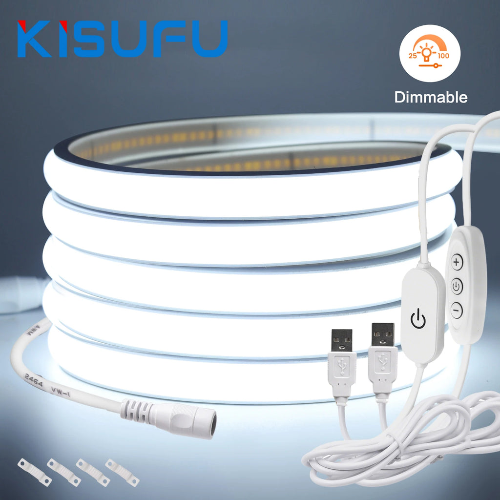 Striscia LED Neon COB 5V dimmerabile, 320 LED/m, waterproof IP68, luce…