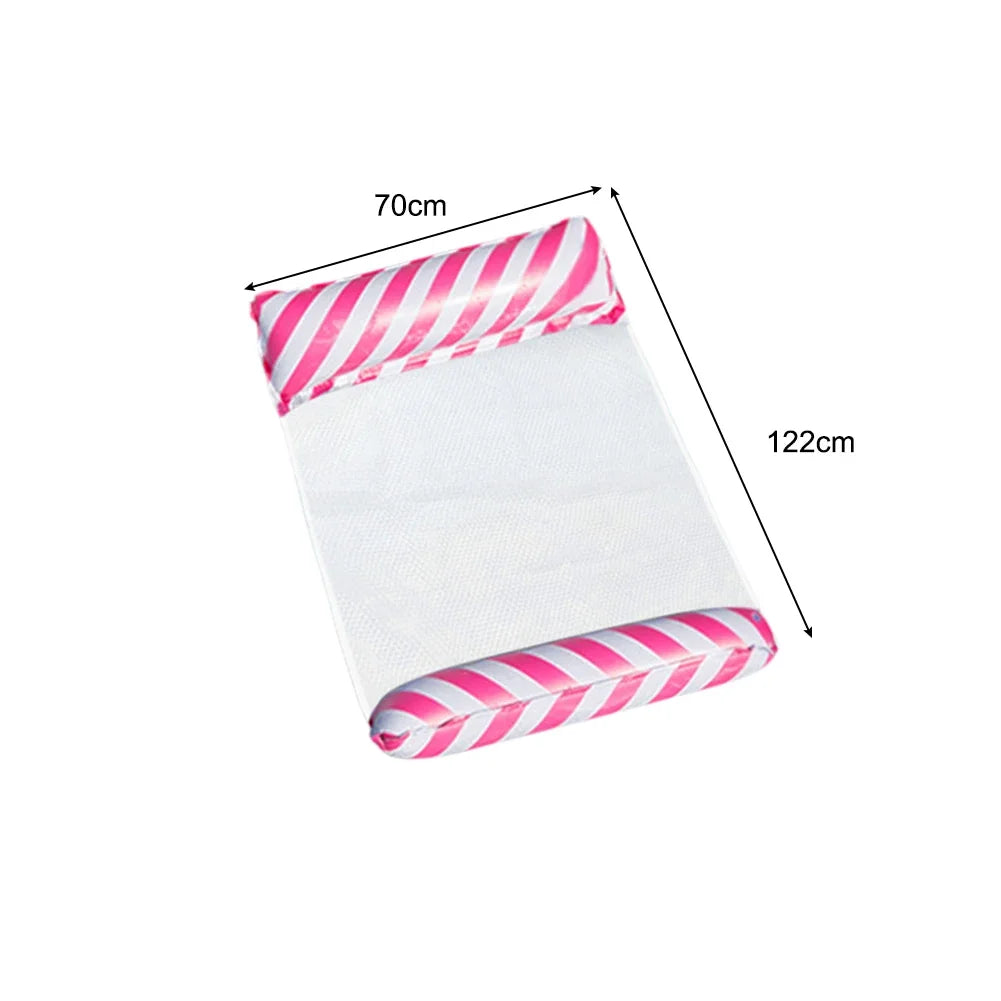 1×Foldable Striped Inflatable Lounge Chair, Suitable For Swimming Pool Parties And Beach Leisure Floating Beds With Net Backrest