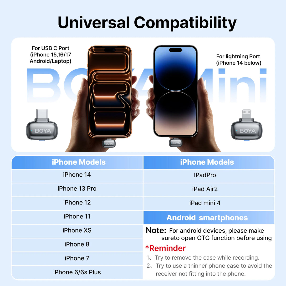 Microfono Lavalier Wireless Mini – Riduzione Rumore AI, iPhone e Android