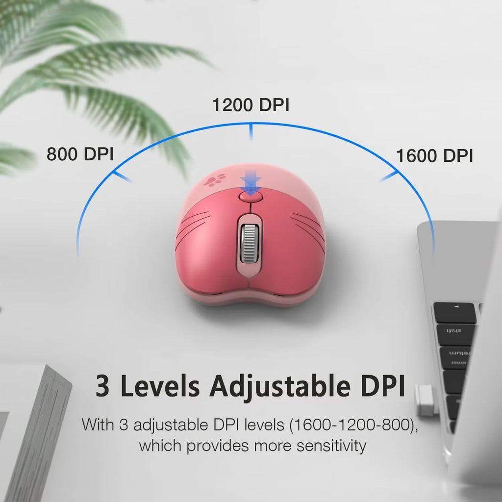 Mouse wireless Cute Cat 2.4 GHz, DPI regolabile, compatibile laptop e desktop