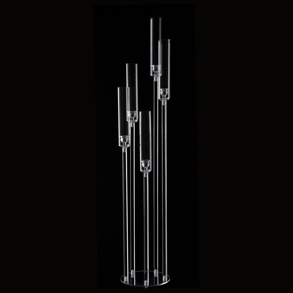 Acrylic 5-Arm Candelabra LED Taper Candle Holders Table Centerpieces Votive Candlesticks for Home Wedding Decoration