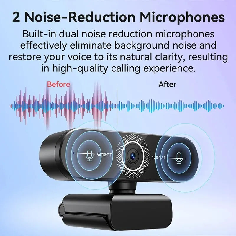 Webcam 4K 30fps con autofocus PDAF, microfoni integrati e copertura privacy
