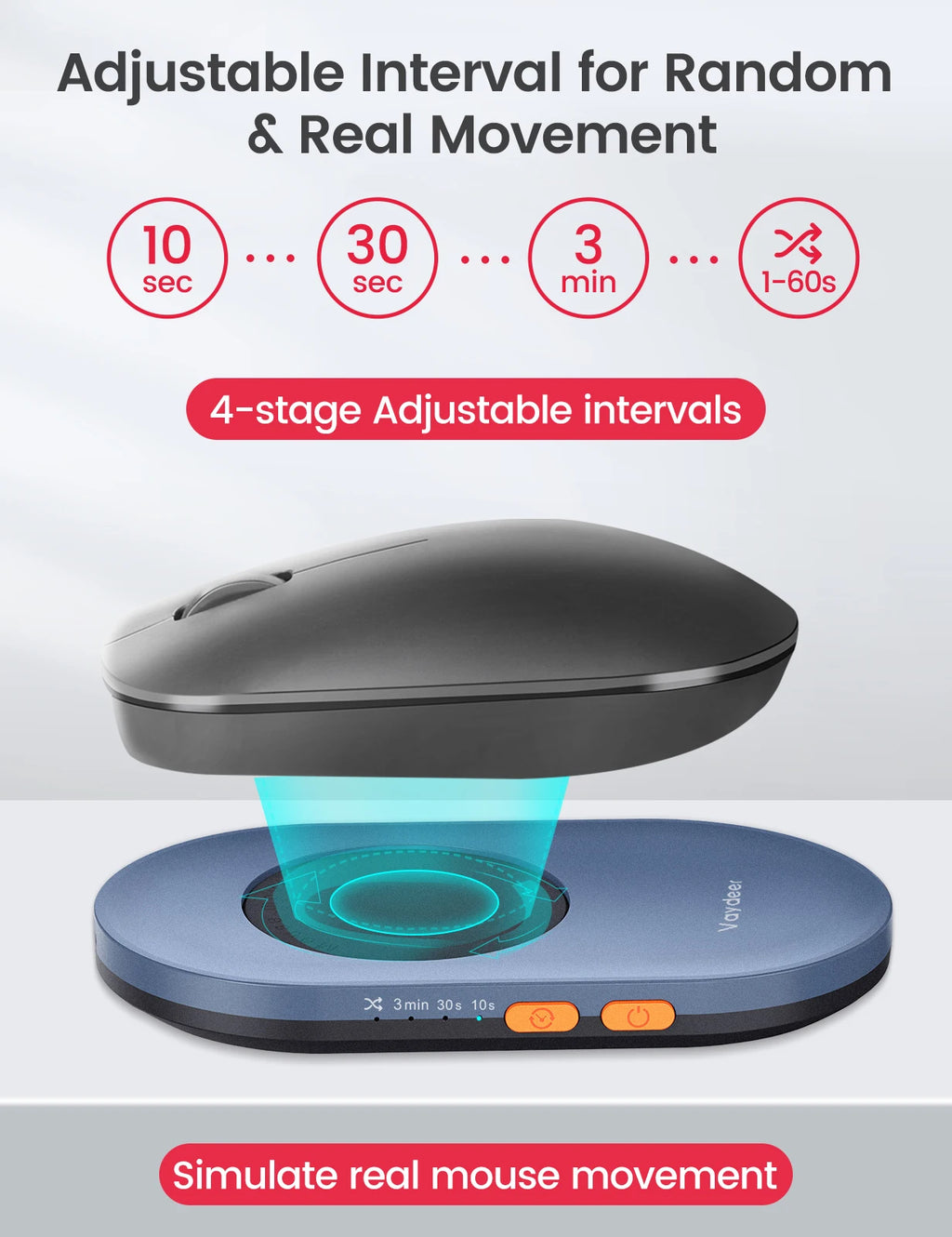 Vaydeer Ultra Slim Mouse Mover with Adjustable Interval Timer, Undetectable & Noiseless Jiggler Simulates Realistic Movement