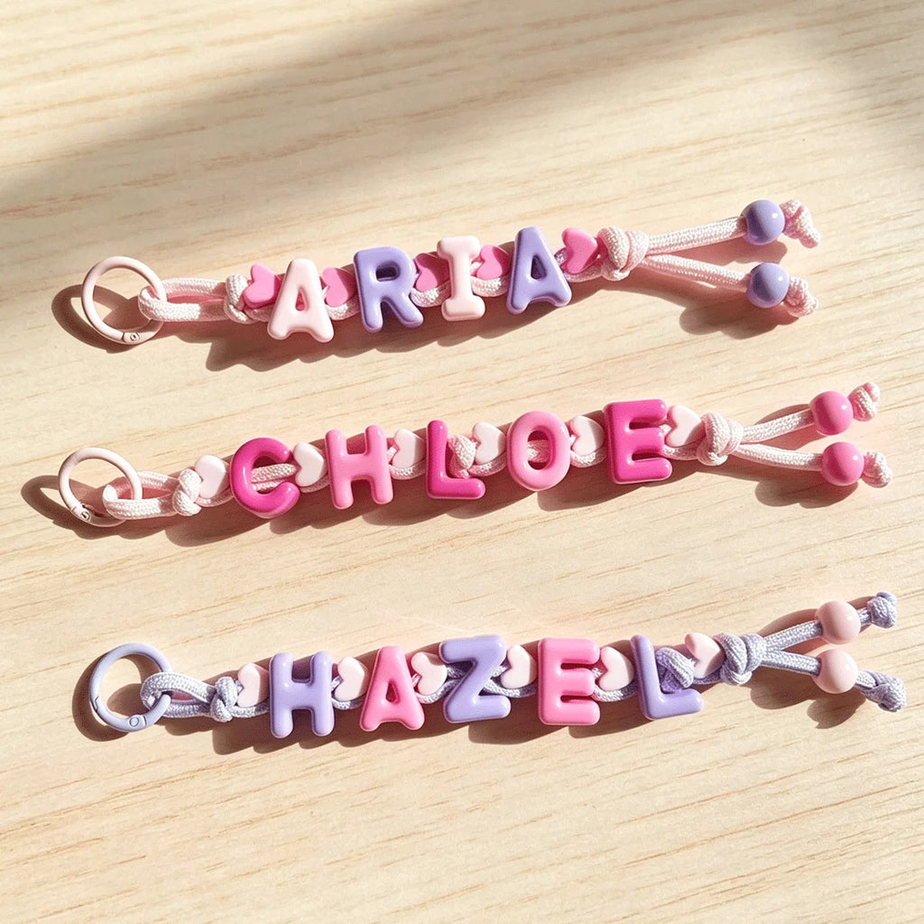Portachiavi Personalizzato con Nome in Corda Intrecciata e Fiori