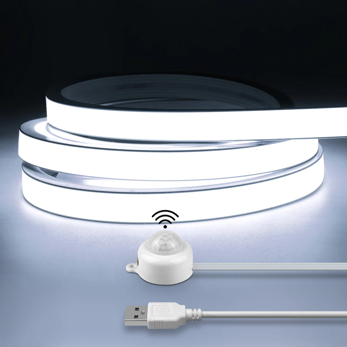 Striscia LED Neon COB con Sensore di Movimento, 320 LED/m, 5V USB, Impermeabile