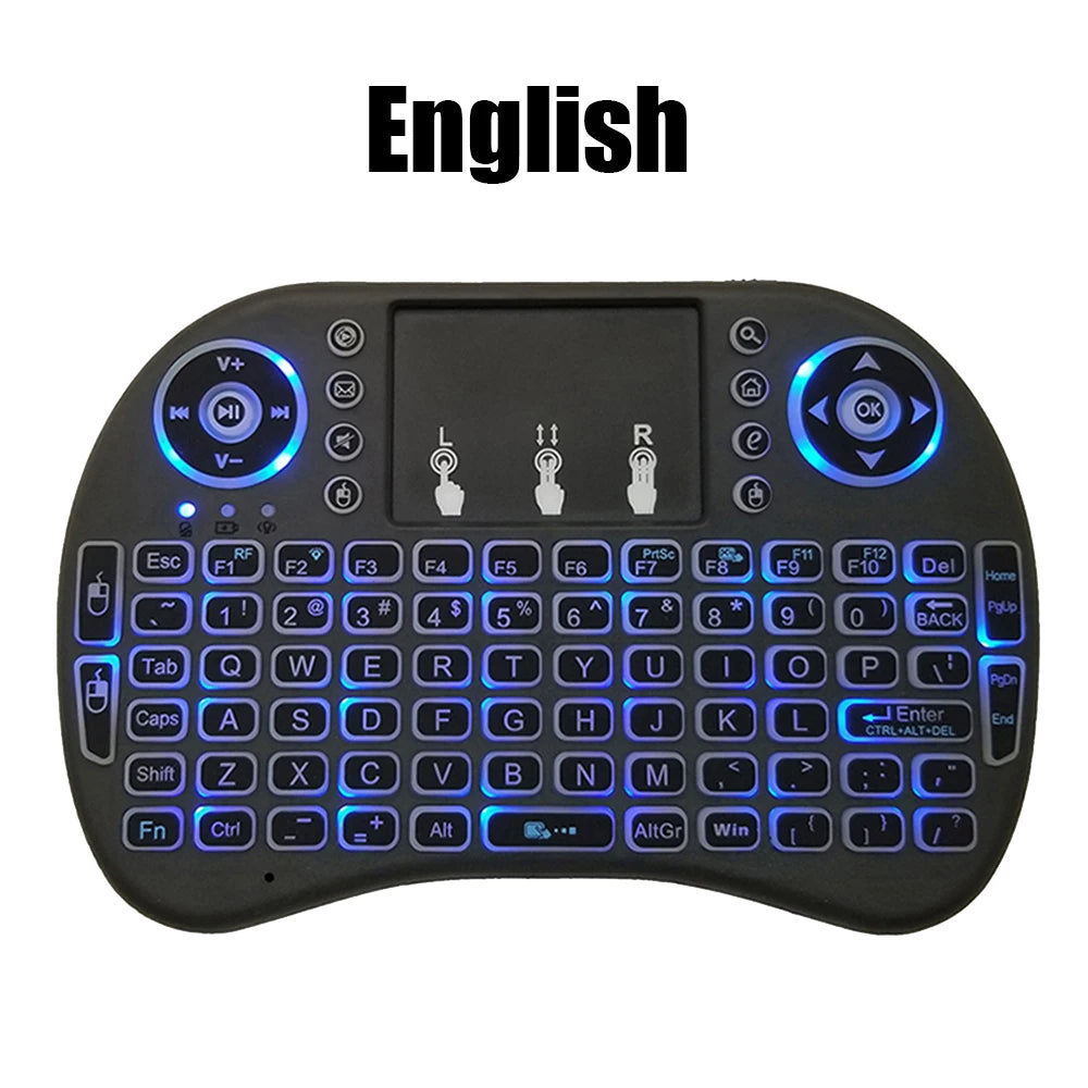 2.4GHz air mouse with touchpad and backlit mini keyboard – multi-language support