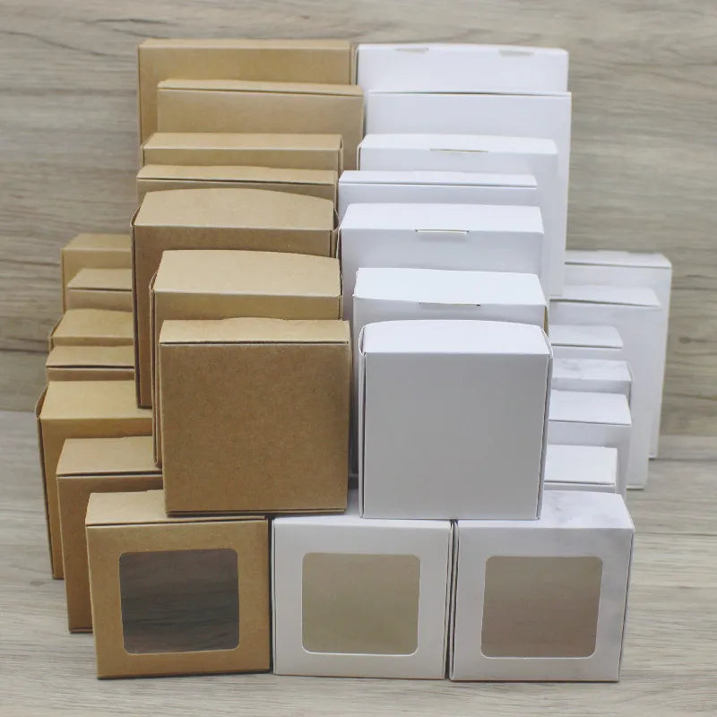10pcs Various Gift Packaging White Kraft Paper, Window Box Paper, Marble Box with Window, Christmas Packaging Packaging Box
