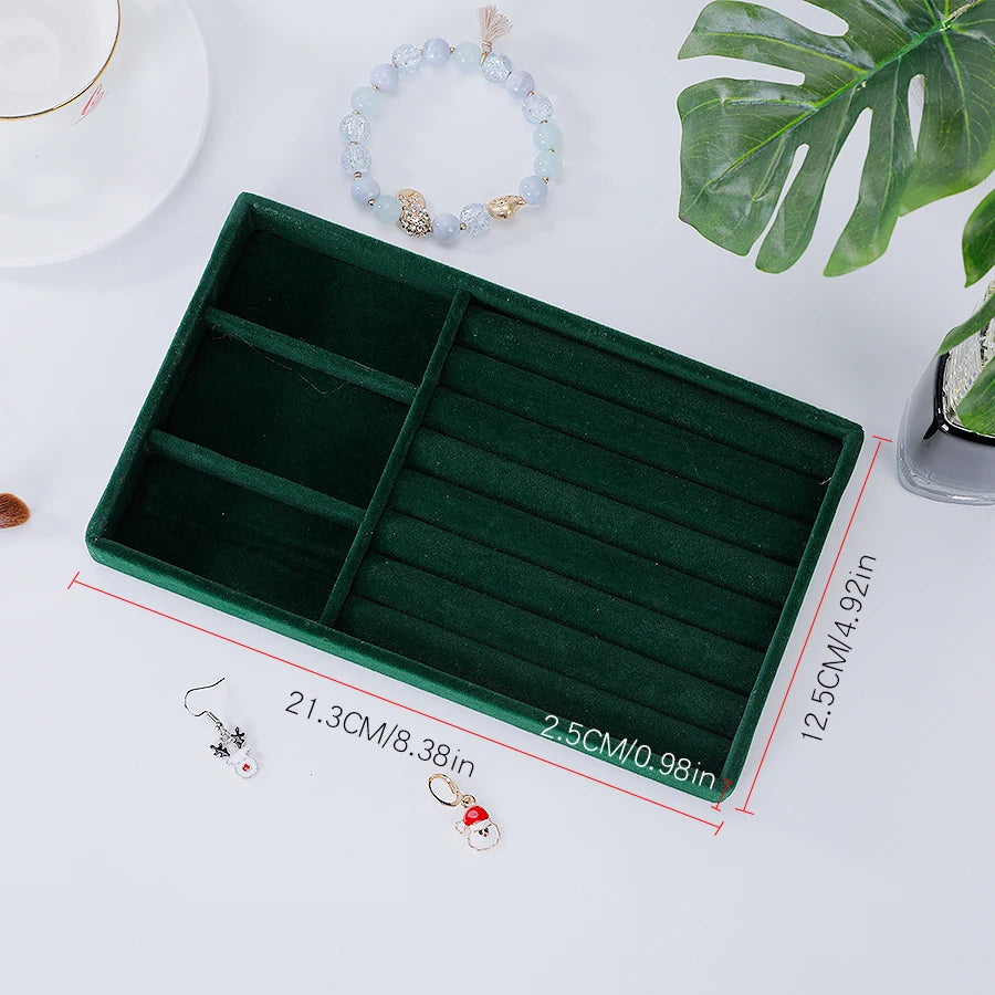 Jewelry Organizer Velvet Jewelry Storage Tray Display Ring Bracelet Necklace Storage Box Showcase Drawer Organizer Trays-Green