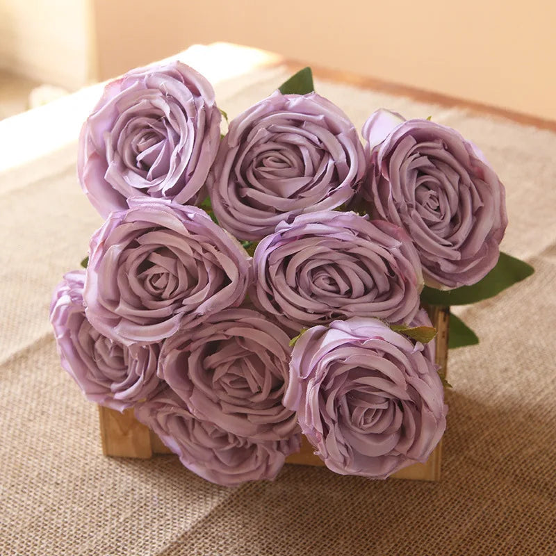Bouquet di 10 rose artificiali per matrimonio e decorazioni
