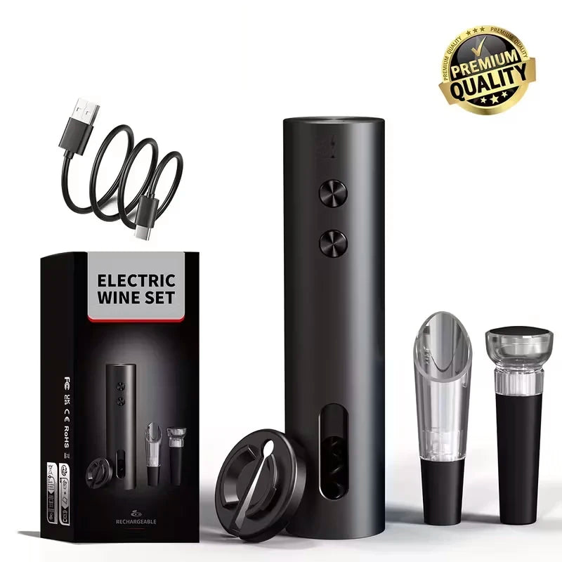 Apri Bottiglie Elettrico con Taglierina, Versatore e Tappo Sottovuoto USB‑C