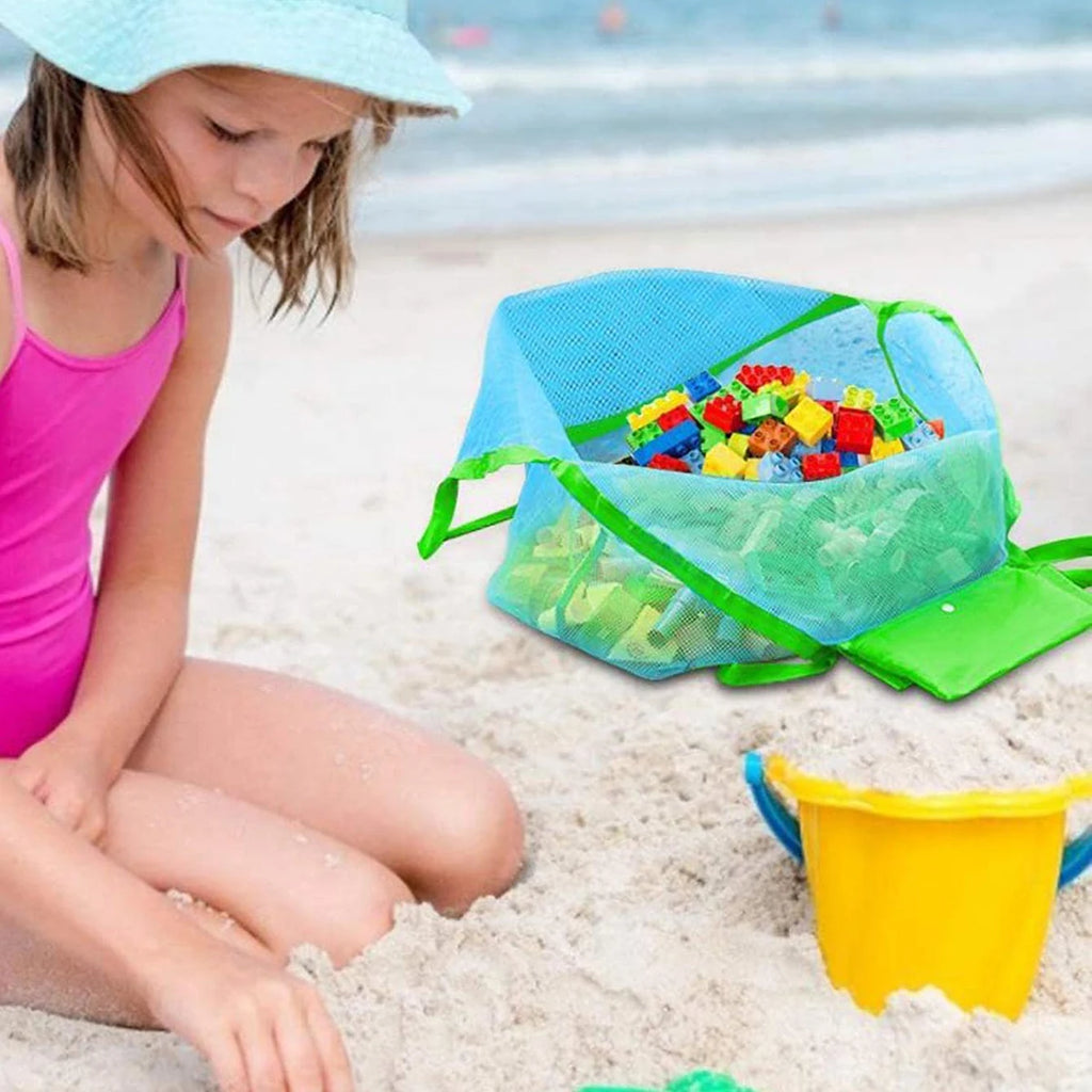 Borsa da spiaggia in rete multicolore grande, pieghevole e traspirante