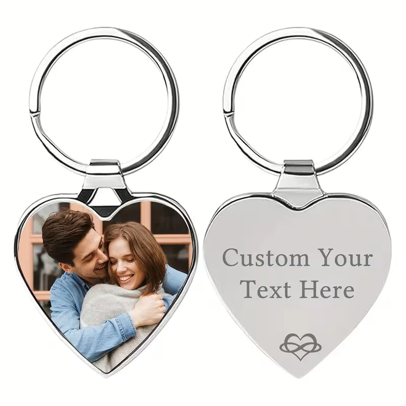 Customisable Heart-Shaped Keychain, Can Add Photo and Text - Personalised Gift for Him/Her