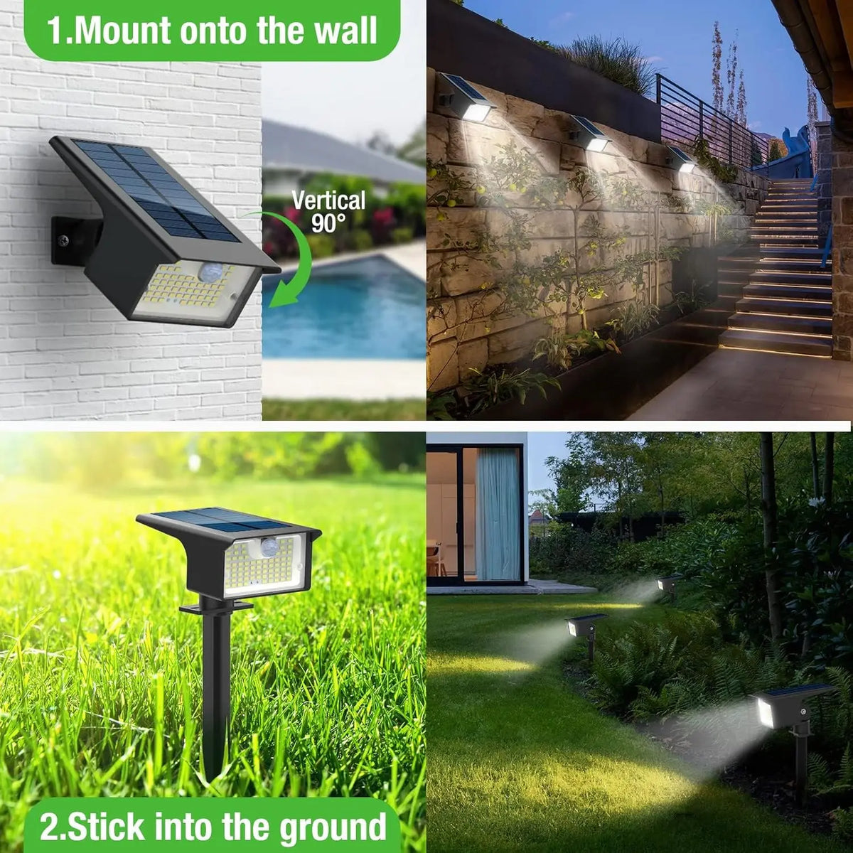 Faretti Solari da Esterno con Sensore di Movimento, 62 LED, 3 Modalità