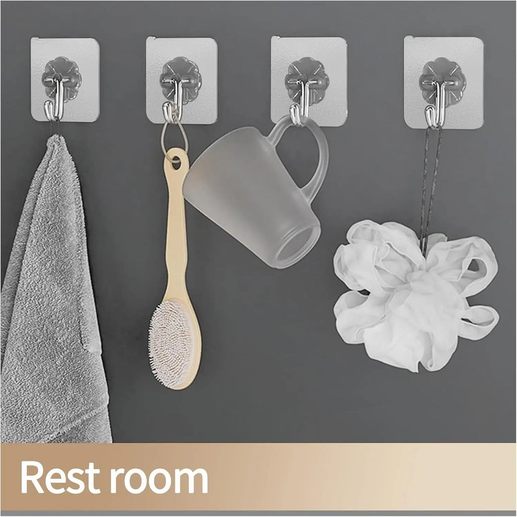 Ganci adesivi trasparenti in acciaio inox per cucina, bagno e porte