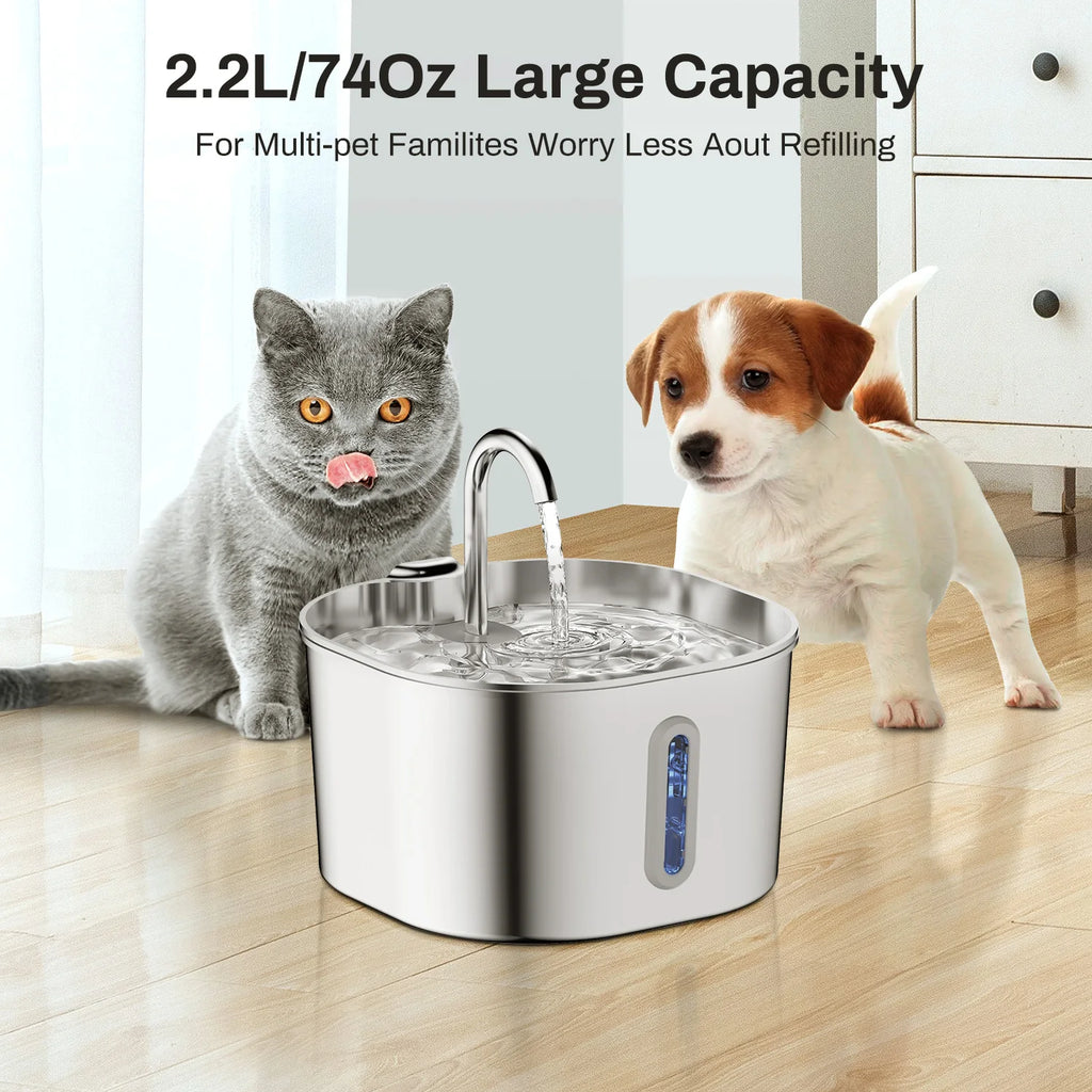 Fontana per Gatti Automatica 2.2L, Acciaio Inox, Pompa Silenziosa