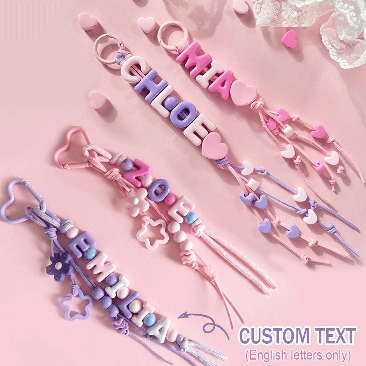 Portachiavi Personalizzato con Nome in Corda Intrecciata e Fiori